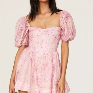 Bardot Pink Puff Sleeve Mini Dress